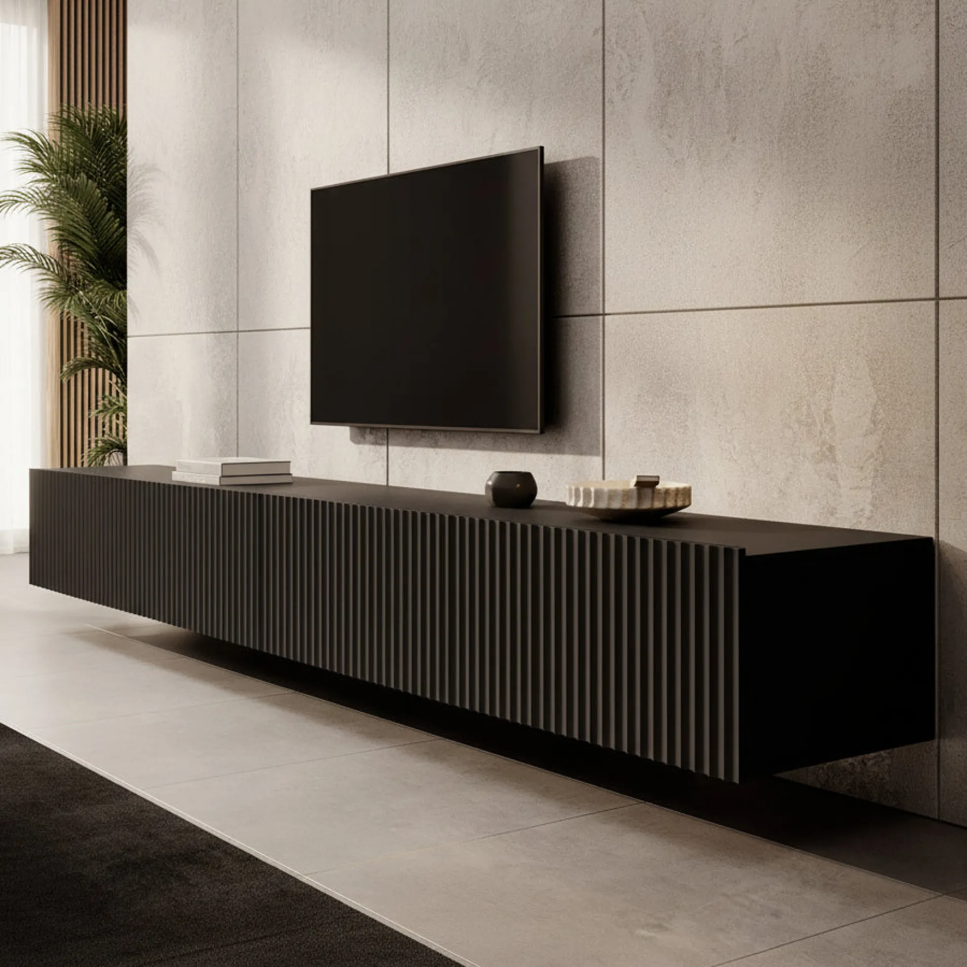 Pepinos - TV-Meubel - Mat zwart - 300x42x33 cm
