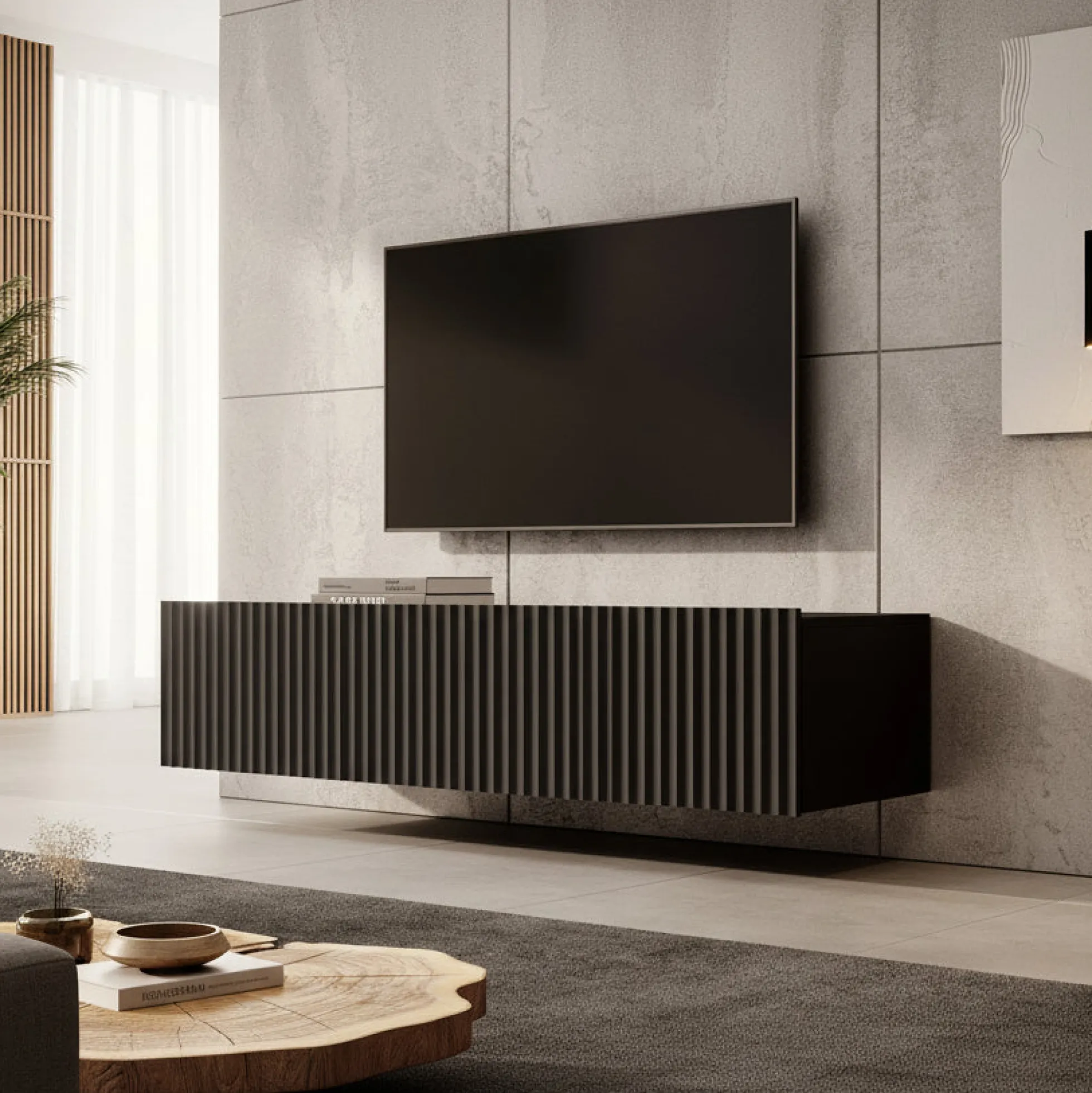 Pepinos - TV-Meubel - Mat zwart - 150x42x33 cm