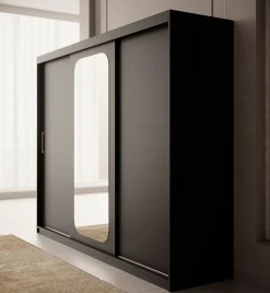 Pete - Kledingkast met schuifdeuren - Zwart - 250x62x200 cm