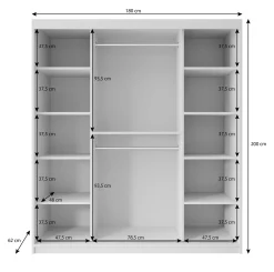Pete - Kledingkast met schuifdeuren - Zwart - 180x62x200 cm
