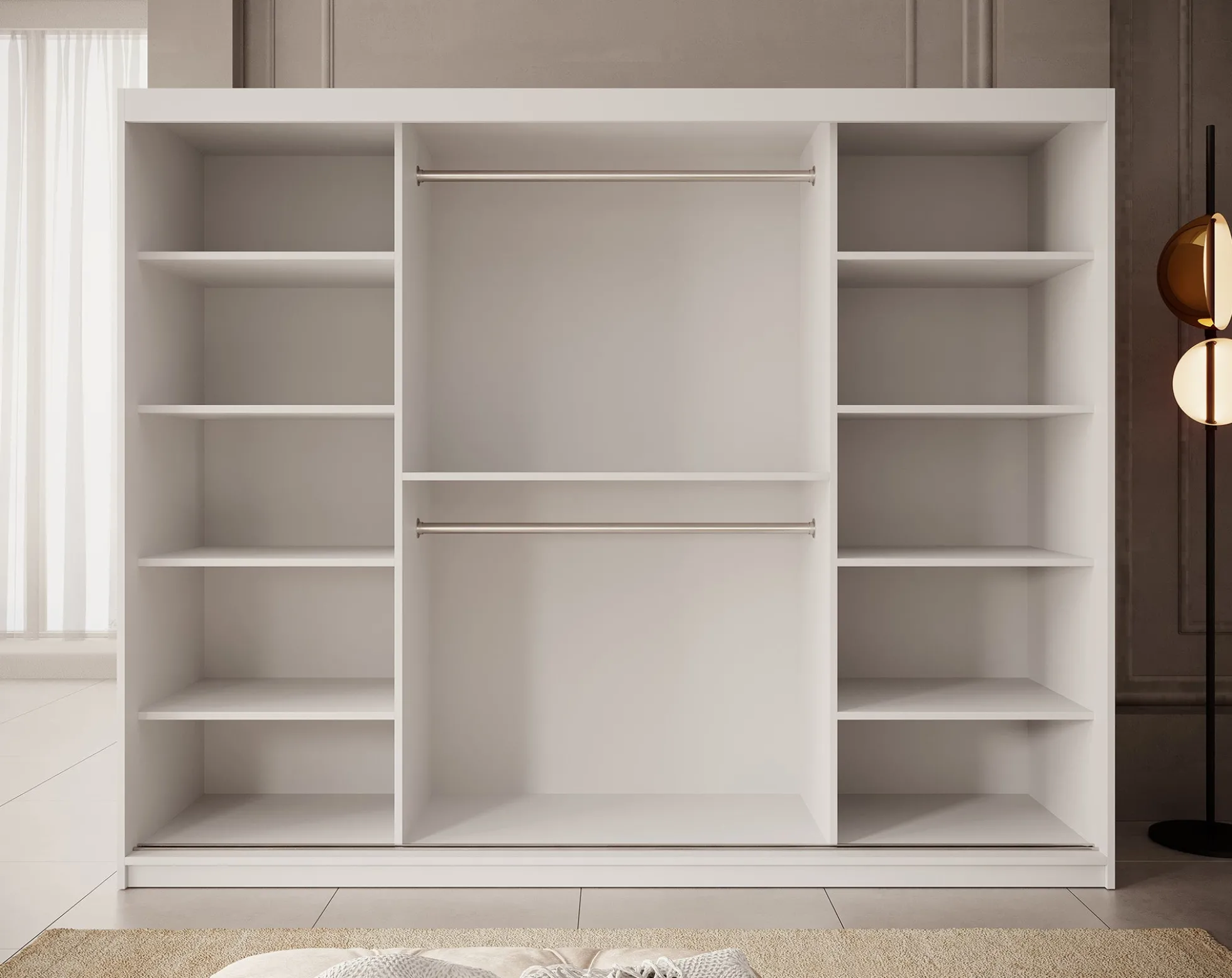 Pete - Kledingkast met schuifdeuren - Wit - 250x62x200 cm
