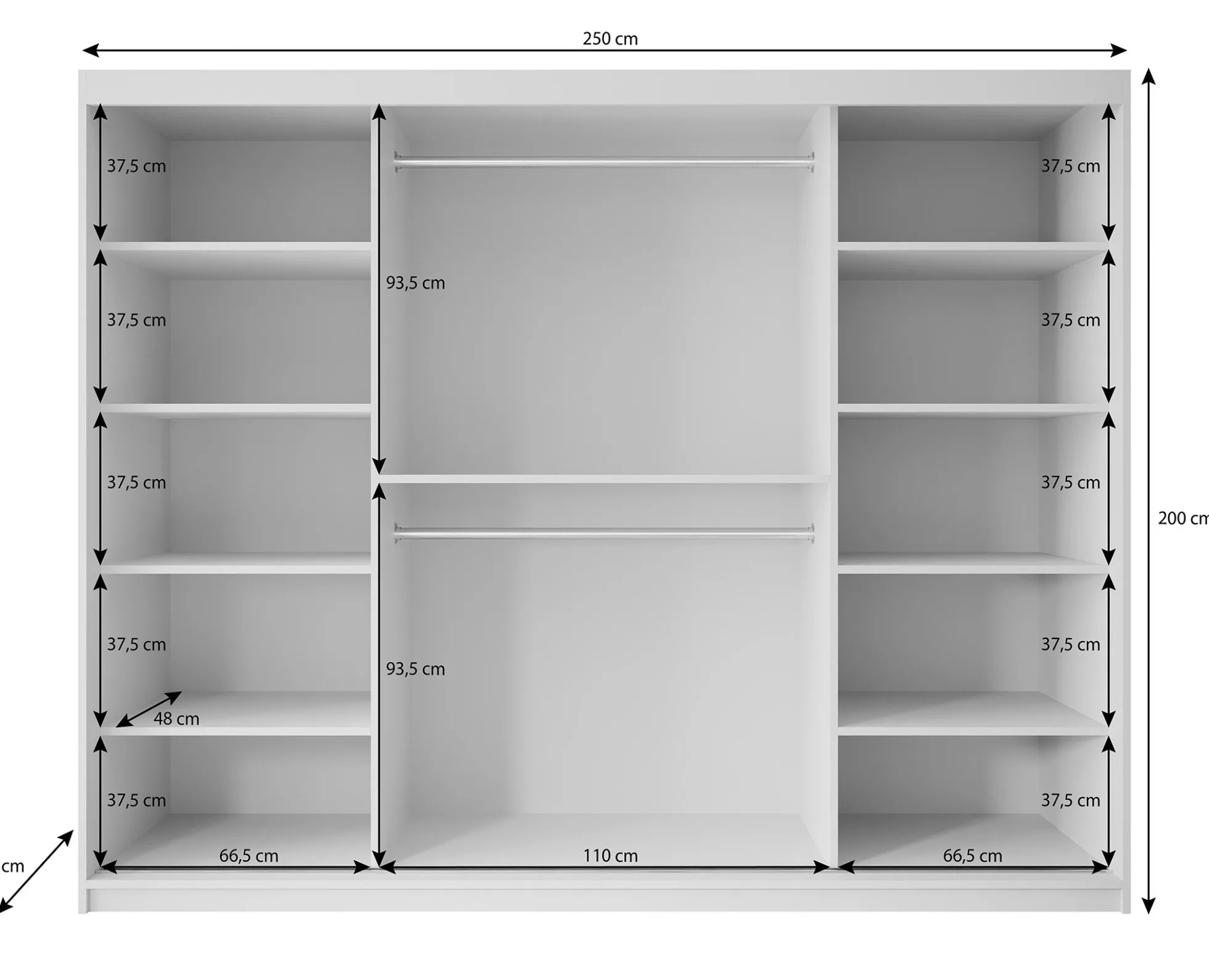 Pete - Kledingkast met schuifdeuren - Wit - 250x62x200 cm