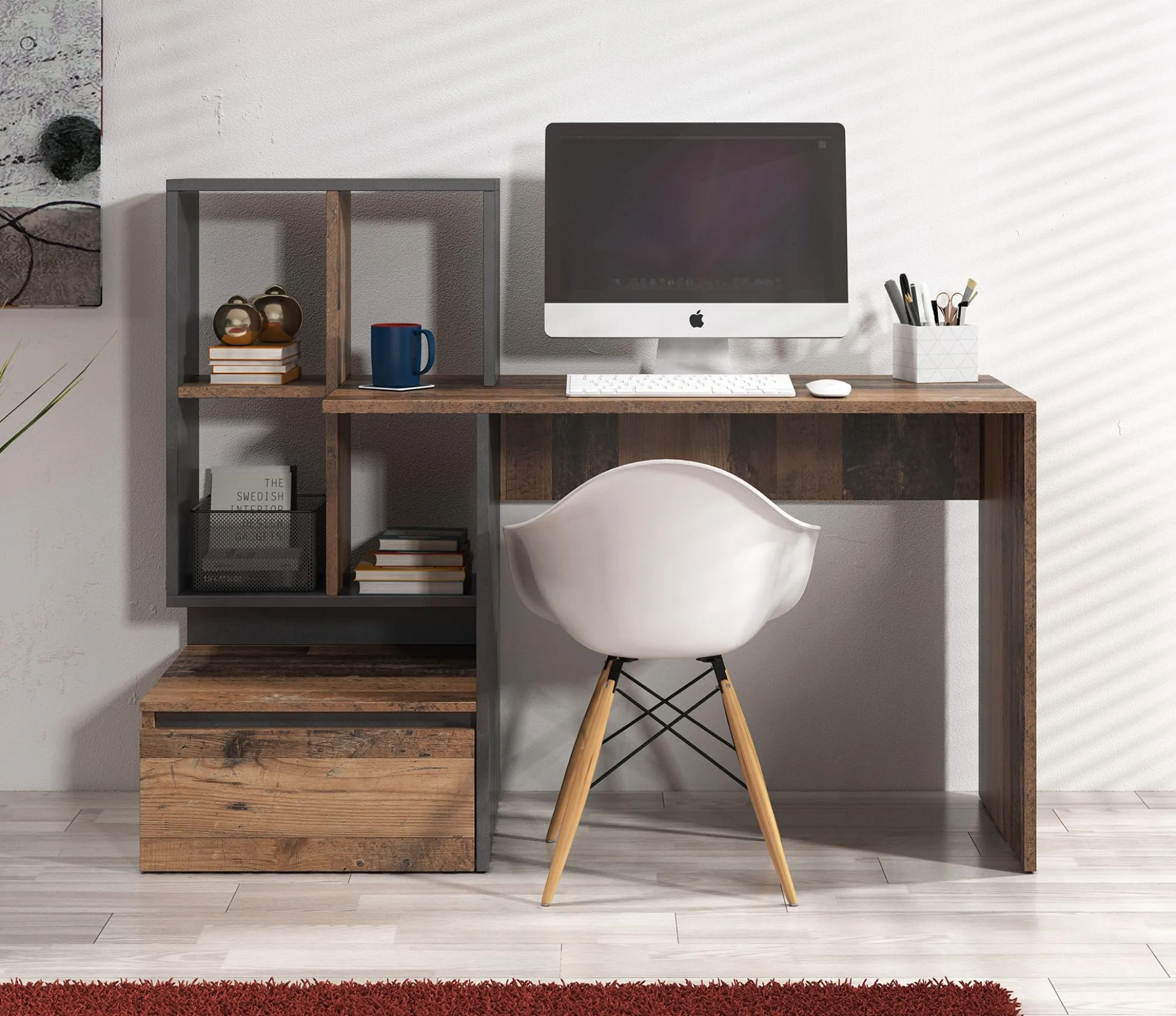 Pierre 2 - Bureau - Donker eiken/antraciet - 145x52 cm