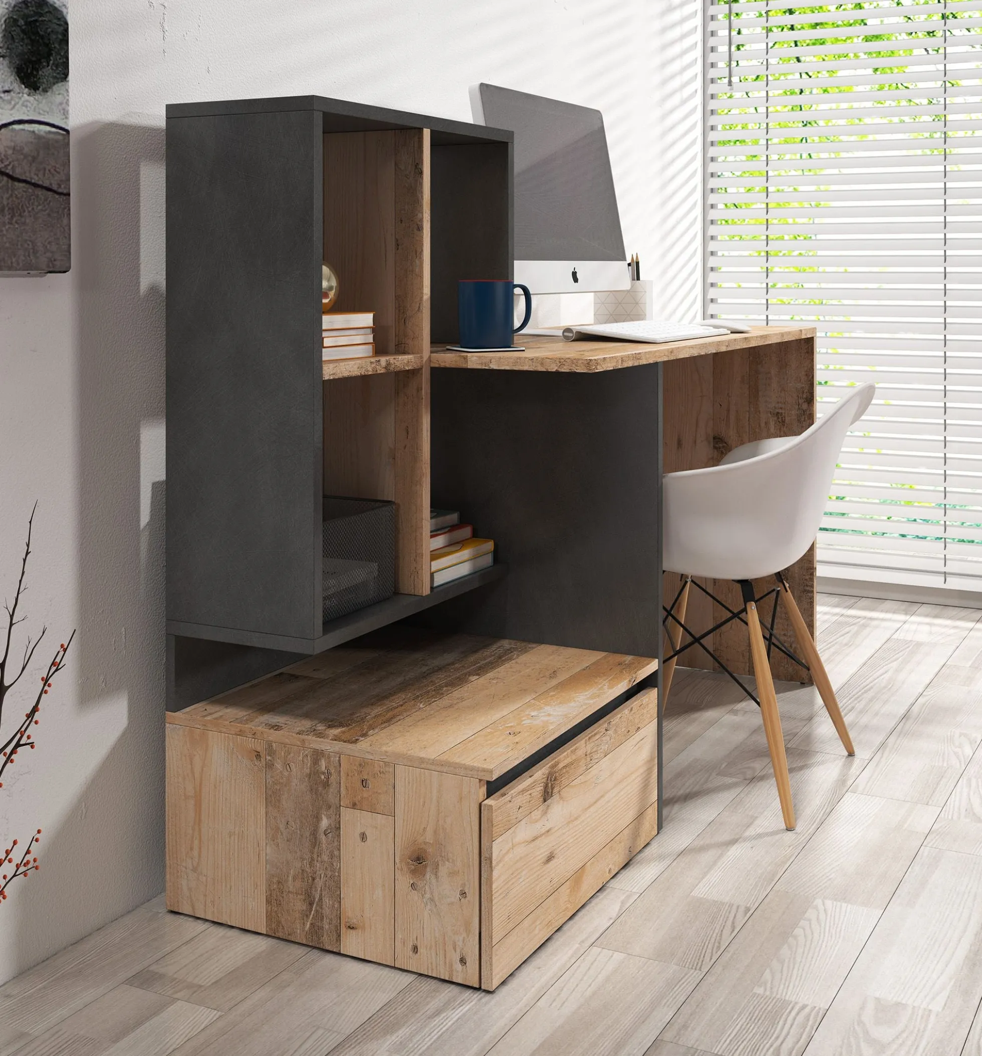 Pierre 2 - Bureau - Licht eiken/antraciet - 145x52 cm