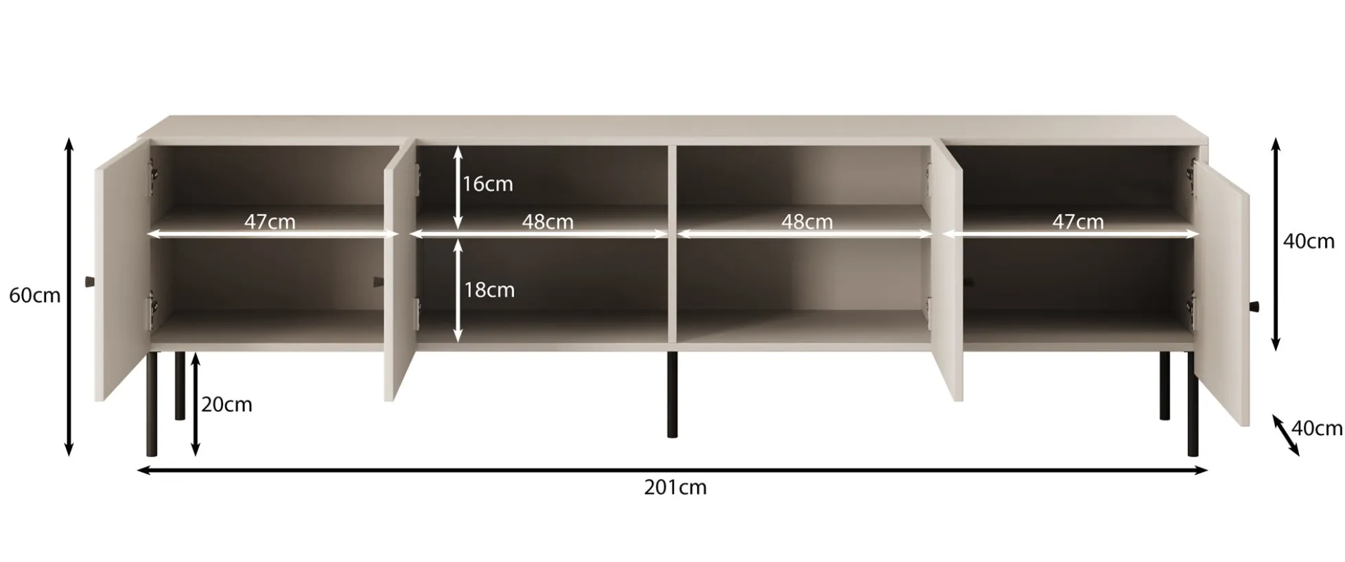 Pierson - TV-Meubel - Zwart - 201 cm