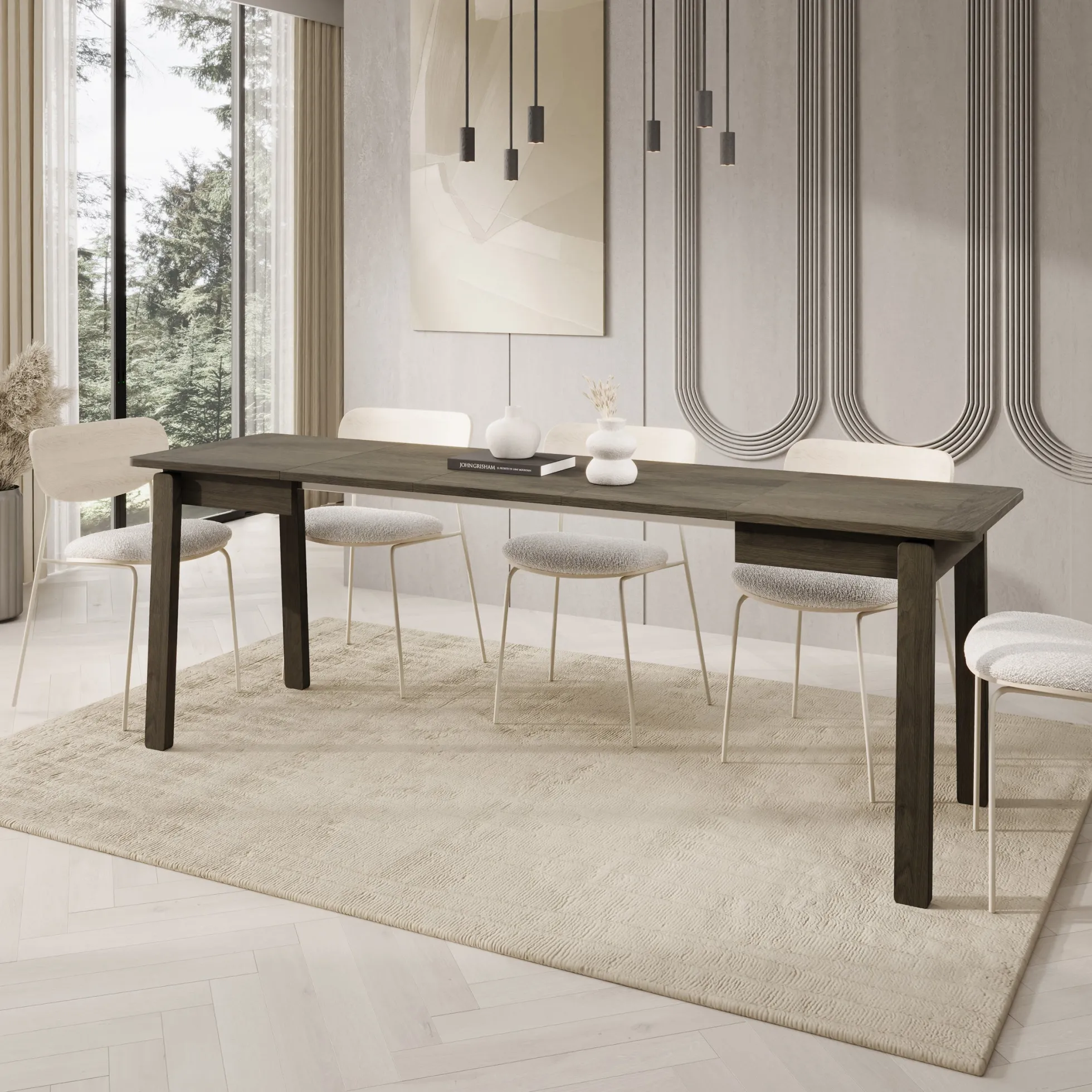 Portino - Eetkamertafel - Donker eiken - 104-224x60x77 cm