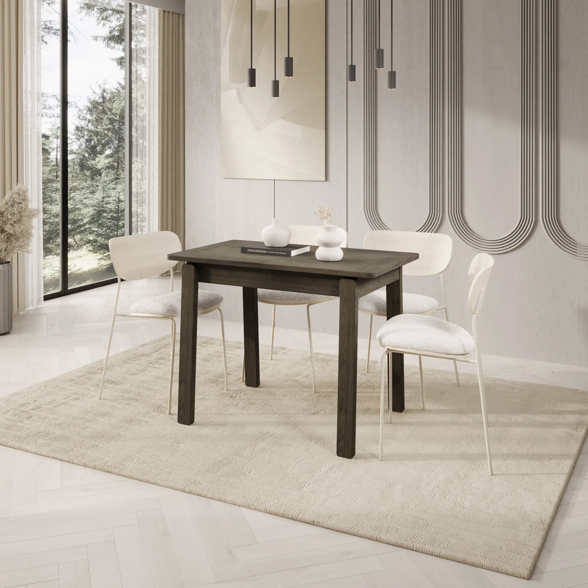 Portino - Eetkamertafel - Donker eiken - 104-224x60x77 cm