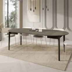 Portino - Eetkamertafel - Donker eiken - 120-240x120x77 cm