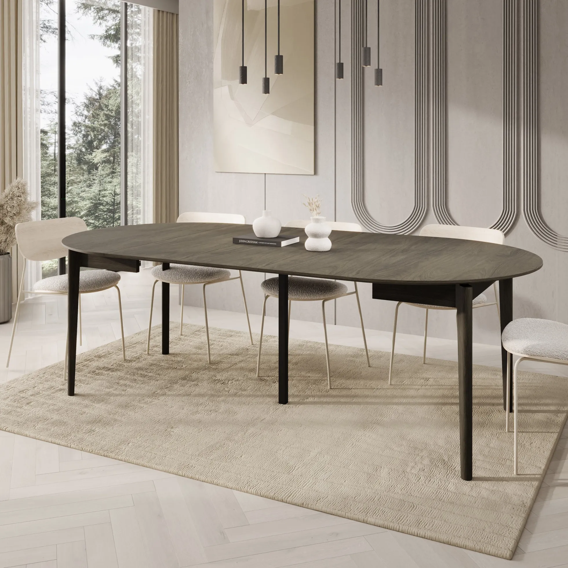 Portino - Eetkamertafel - Donker eiken - 120-240x120x77 cm