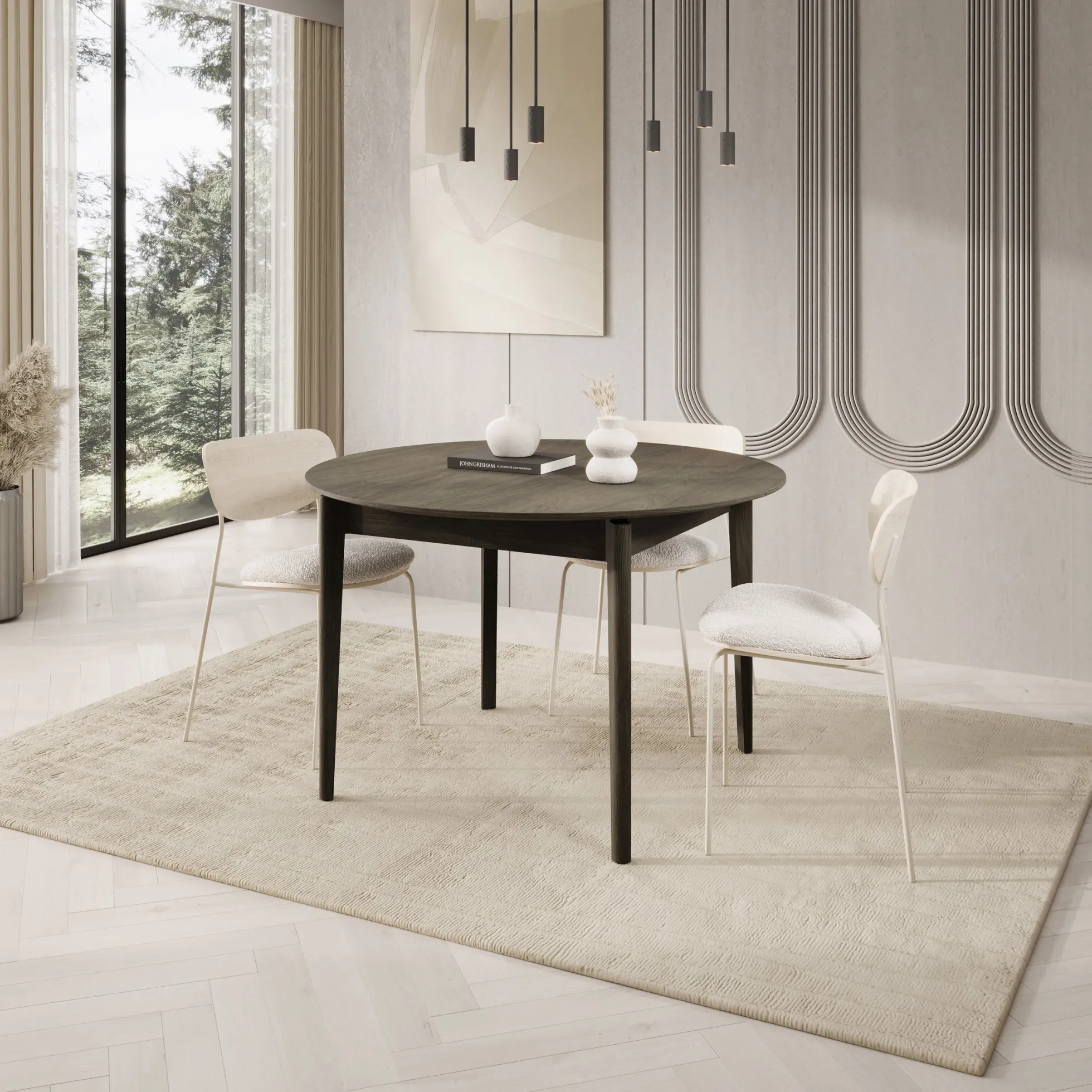 Portino - Eetkamertafel - Donker eiken - 120-240x120x77 cm