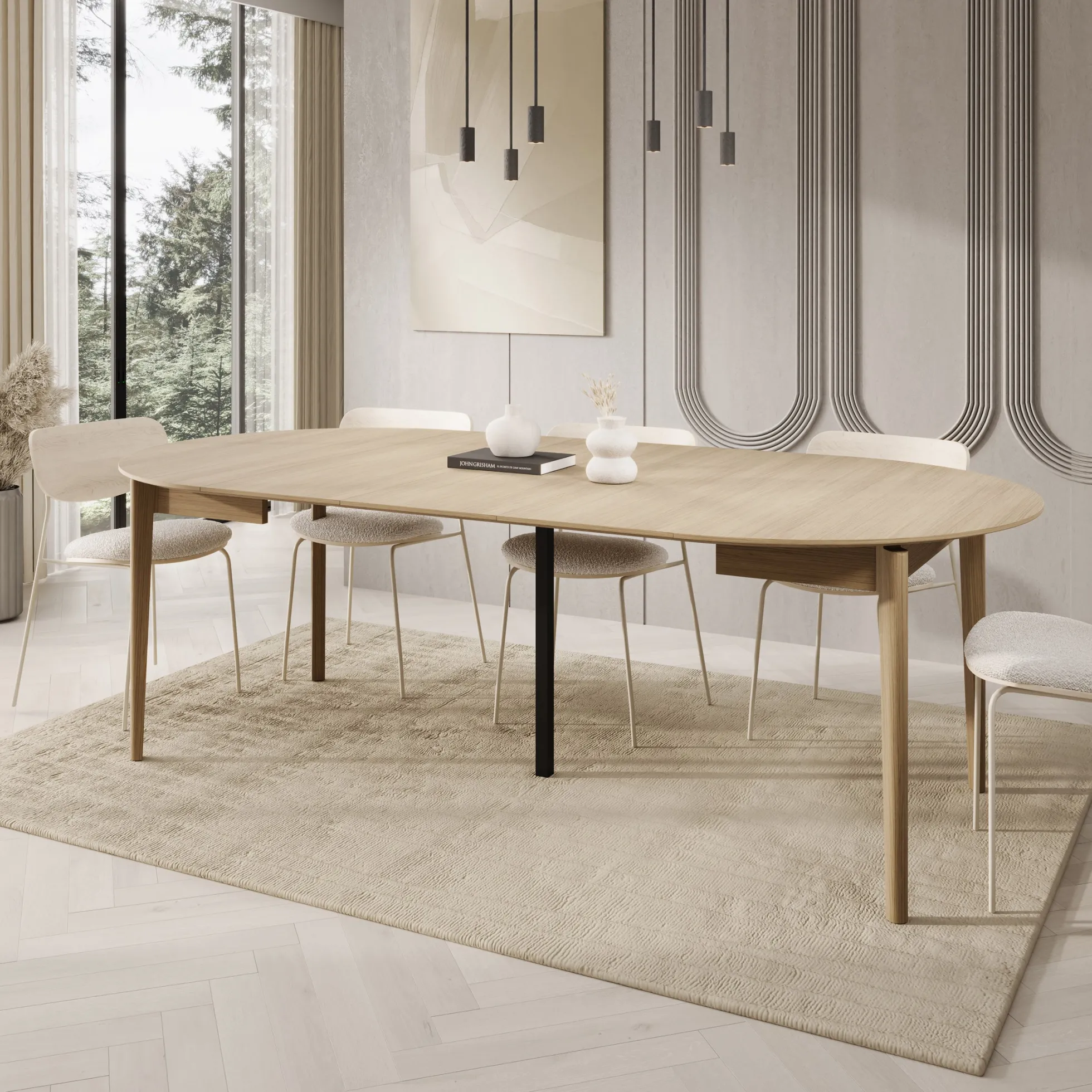 Portino - Eetkamertafel - Licht eiken - 120-240x120x77 cm