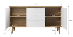 Primavera - Dressoir - Wit/licht eiken - 160x40x83 cm