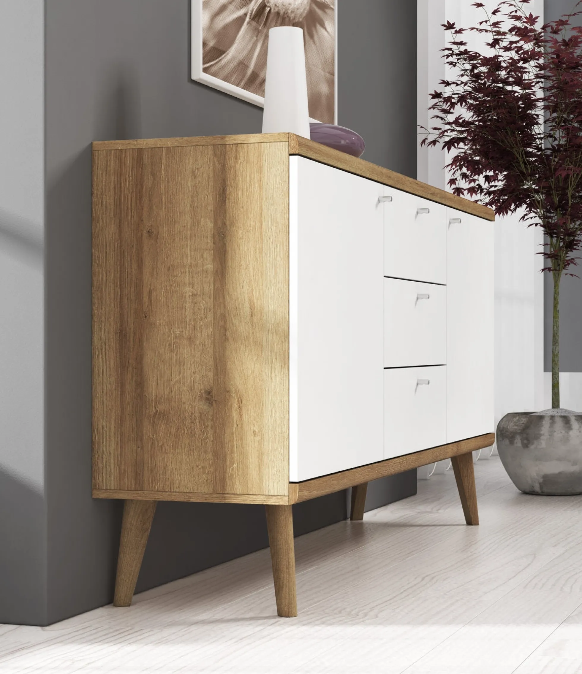 Primavera - Dressoir - Wit/licht eiken - 160x40x83 cm
