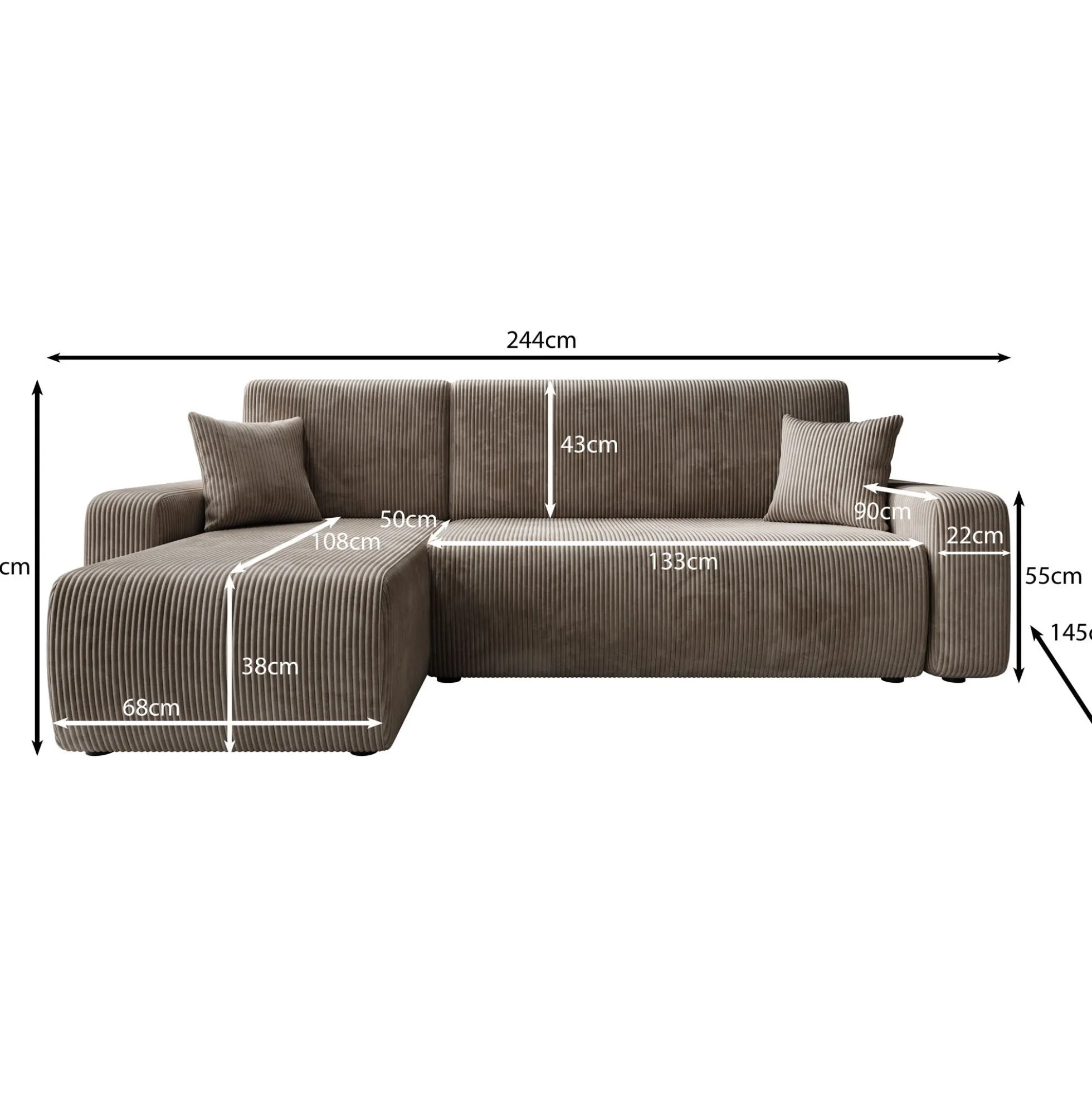Prudence - Hoekbank 3-zits met chaise longue - Ribstof beige - Univers