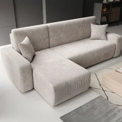 Prudence - Hoekbank 3-zits met chaise longue - Ribstof beige - Univers