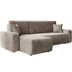 Prudence - Hoekbank 3-zits met chaise longue - Ribstof bruin - Univers
