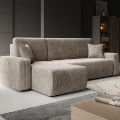 Prudence - Hoekbank 3-zits met chaise longue - Ribstof bruin - Univers