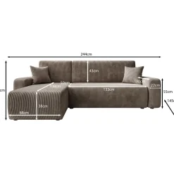 Prudence - Hoekbank 3-zits met chaise longue - Ribstof bruin - Univers