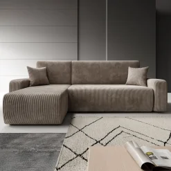 Prudence - Hoekbank 3-zits met chaise longue - Ribstof bruin - Univers
