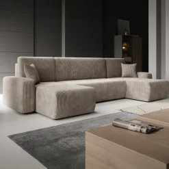 Prudence U - Hoekbank 4-zits met chaise longue - Ribstof bruin - Unive