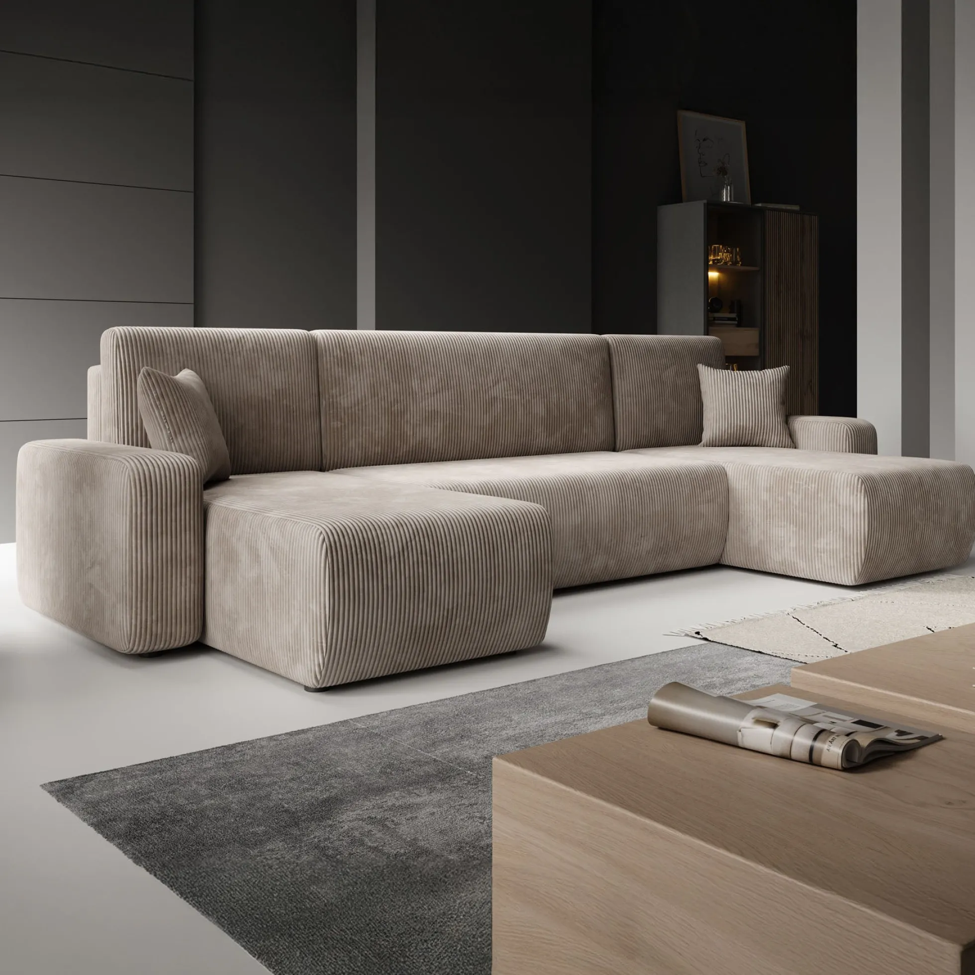Prudence U - Hoekbank 4-zits met chaise longue - Ribstof bruin - Unive
