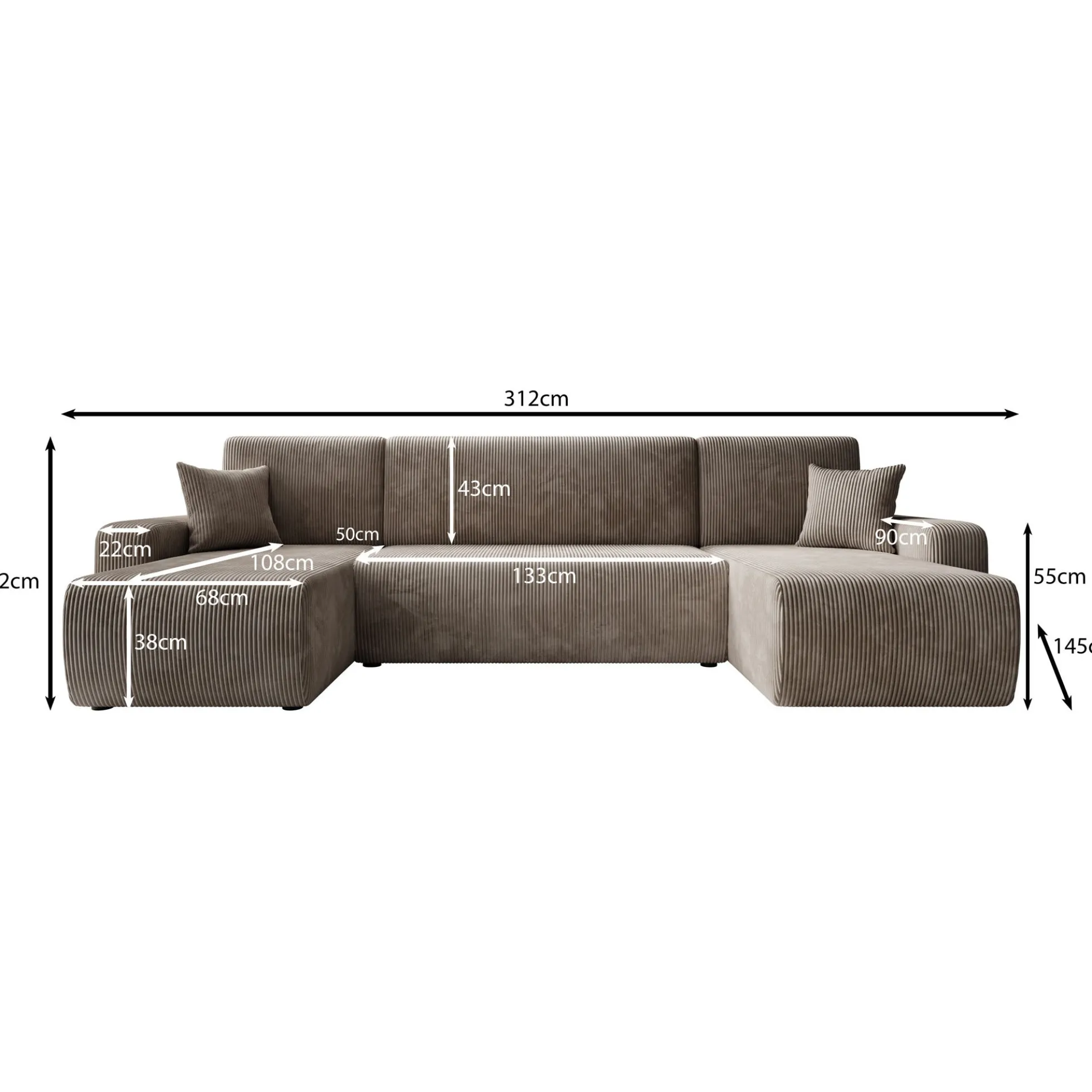 Prudence U - Hoekbank 4-zits met chaise longue - Ribstof bruin - Unive