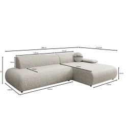 Pucet - Hoekbank 3-zits met slaapfunctie - Stof grijs - Rechts - 286x1