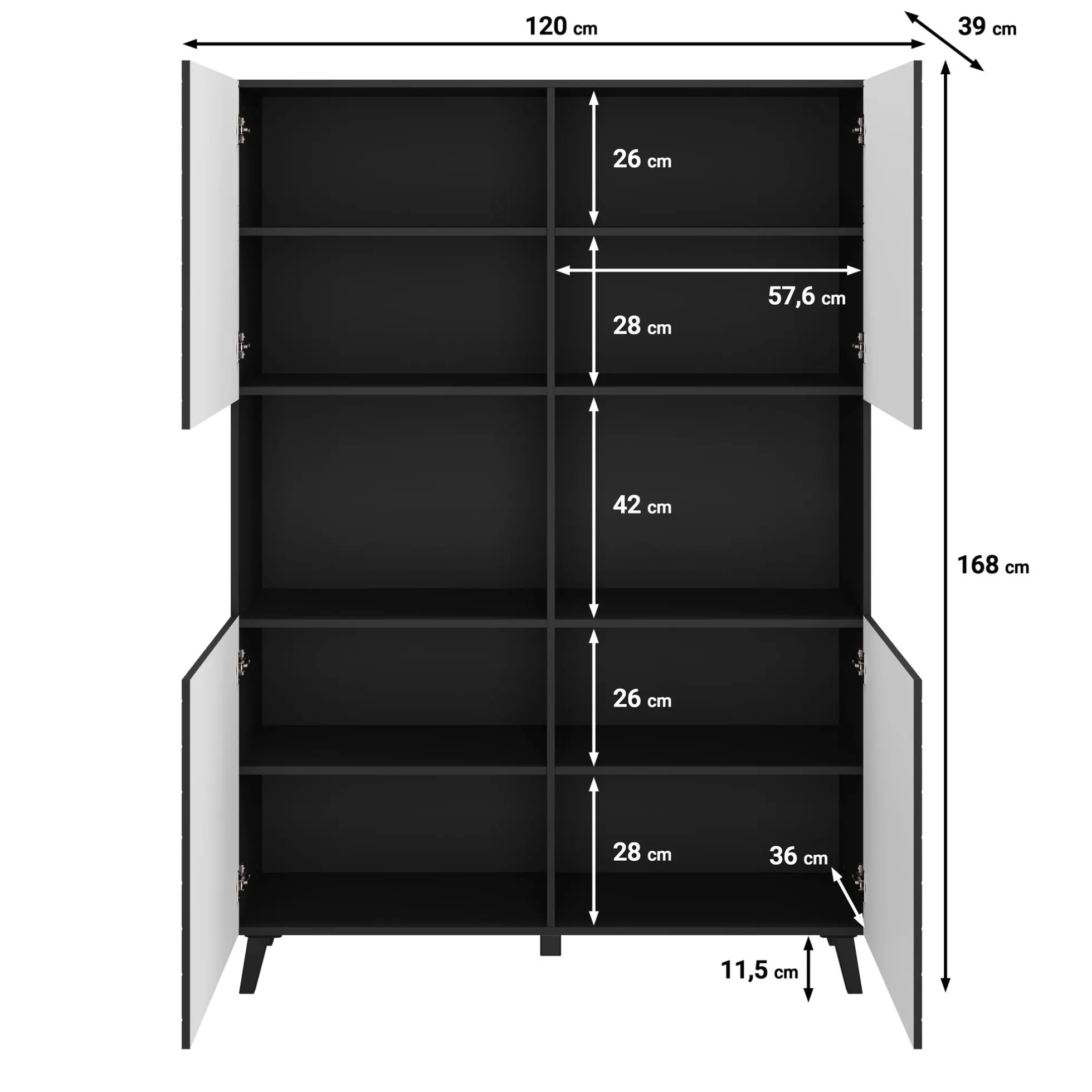 Pulse 2 - Dressoir - Zwart - 120x39x168 cm