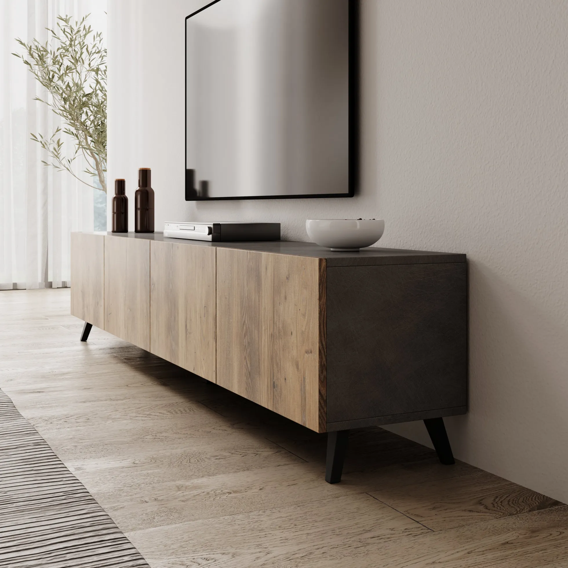 Pulse - TV-Meubel - Eikenpatroon/Grijs - 190x33x40 cm