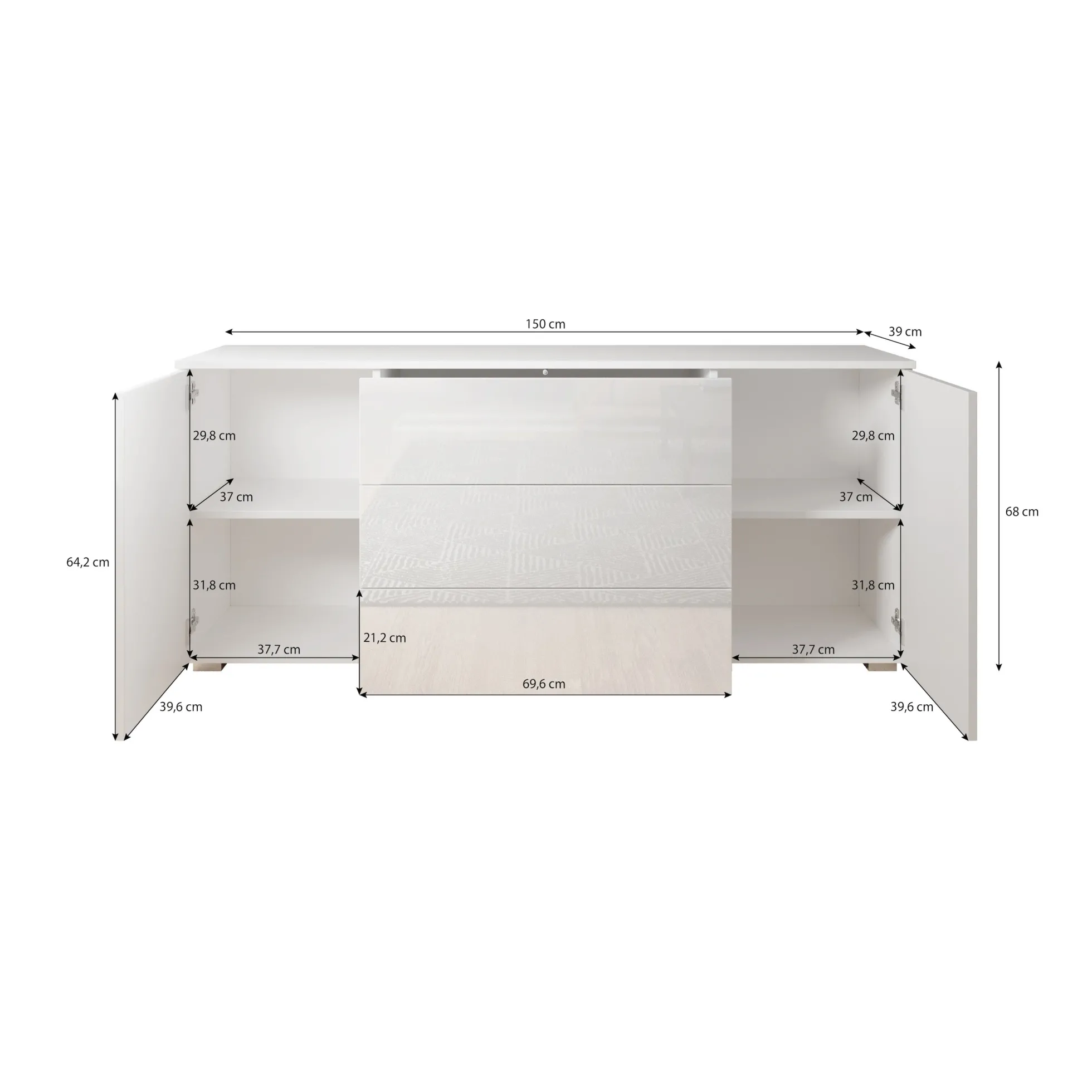 Pure - Dressoir - Eiken/Grijs - 150x39x68 cm