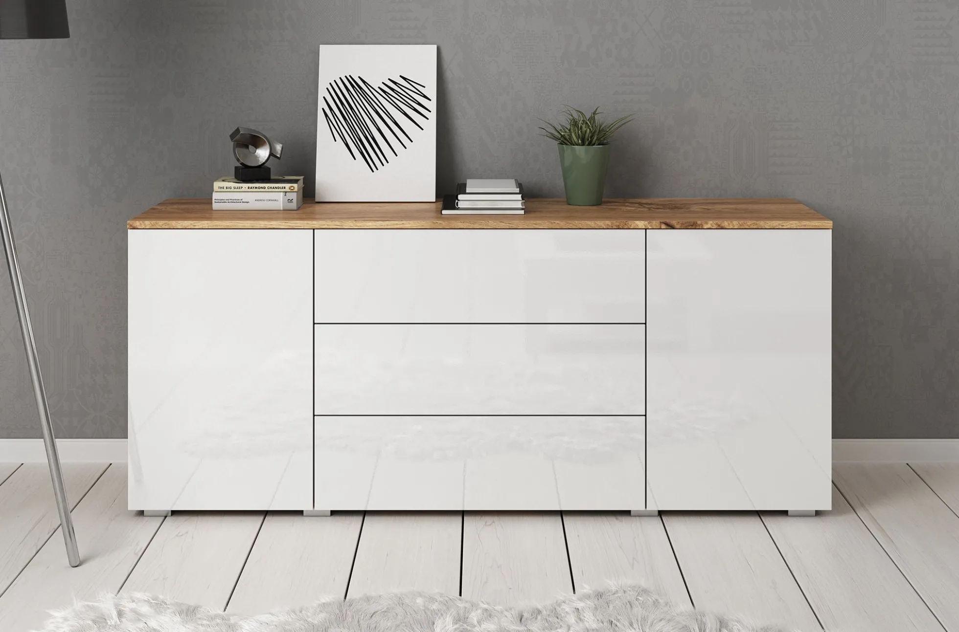 Pure - Dressoir - Wit/eiken - 150x39x68 cm