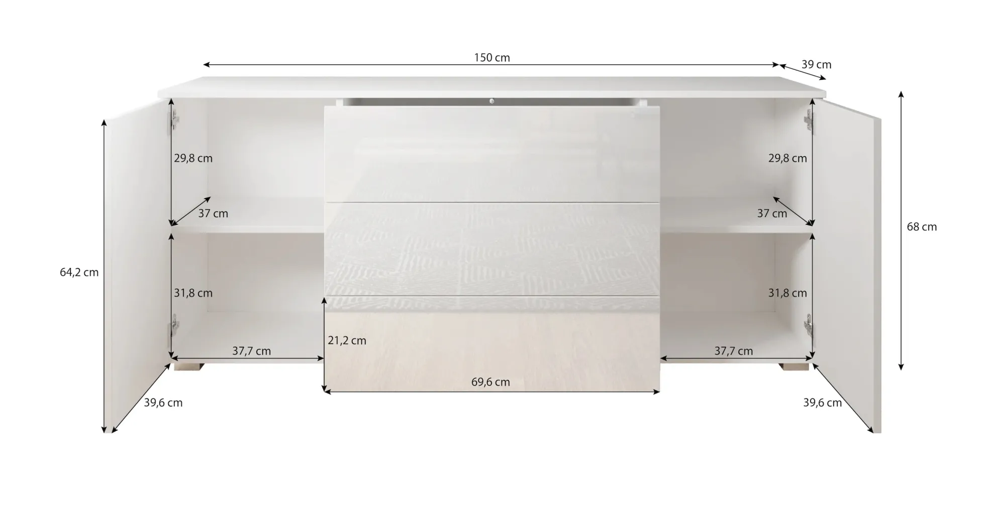 Pure - Dressoir - Zwart - 150x39x68 cm