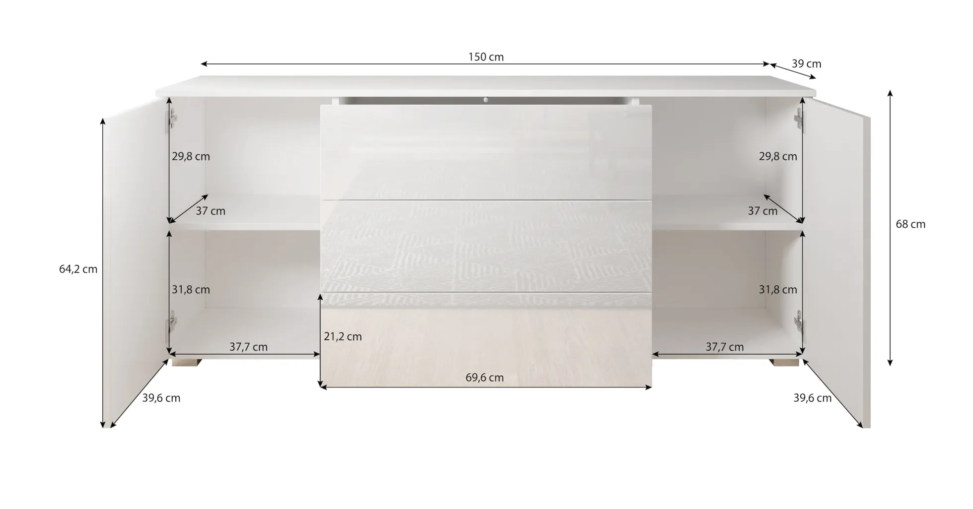 Pure - Dressoir - Zwart/eiken - 150x39x68 cm