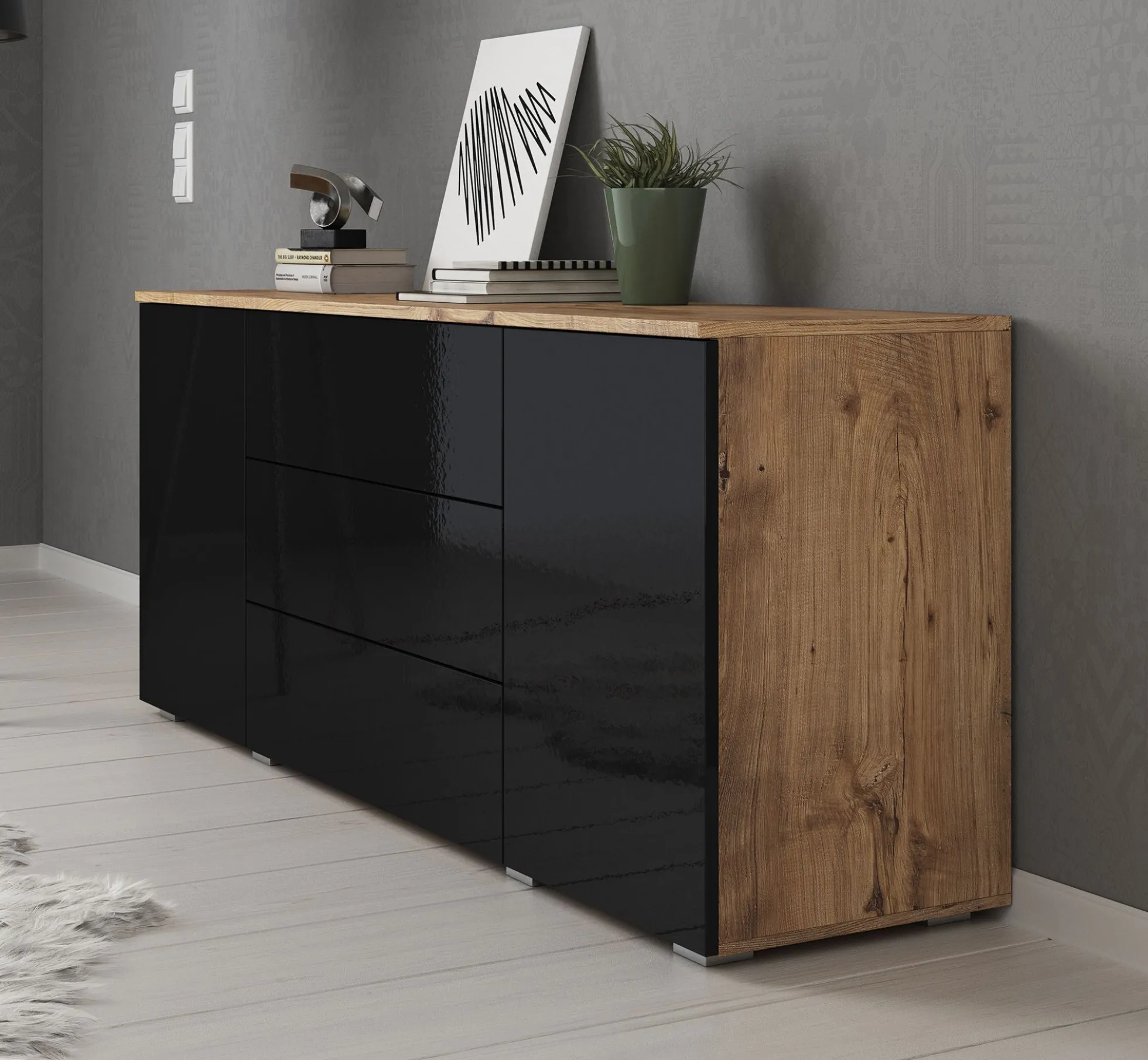 Pure - Dressoir - Zwart/eiken - 150x39x68 cm