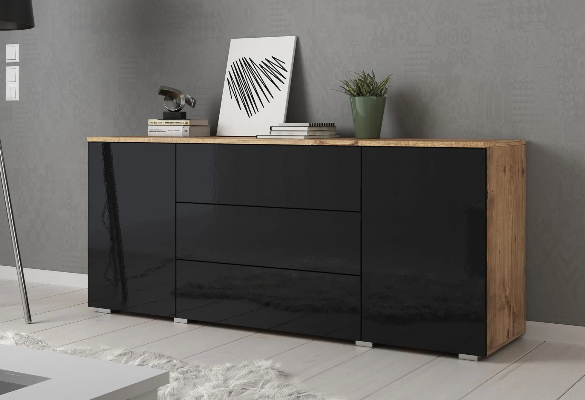 Pure - Dressoir - Zwart/eiken - 150x39x68 cm