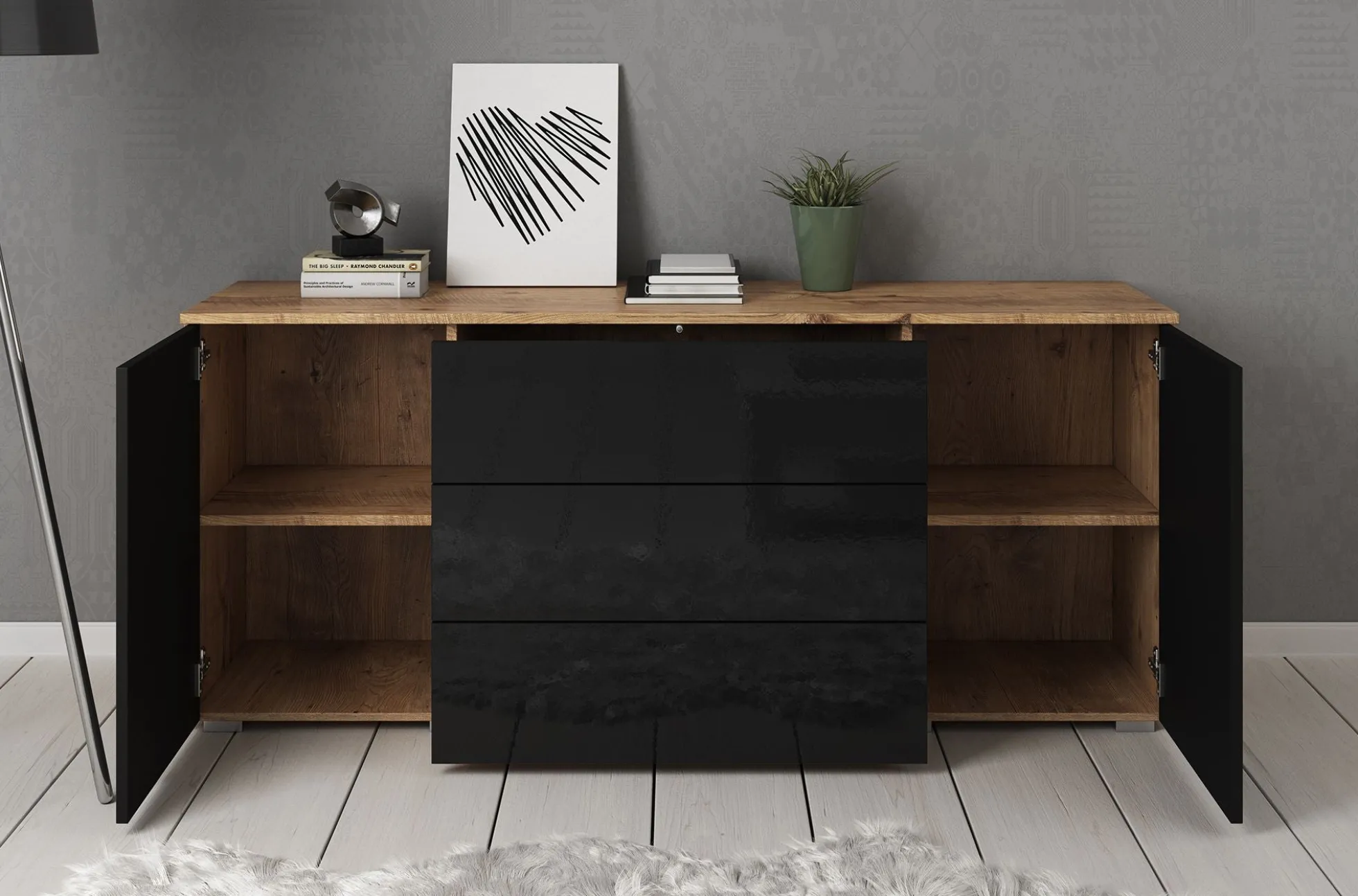 Pure - Dressoir - Zwart/eiken - 150x39x68 cm