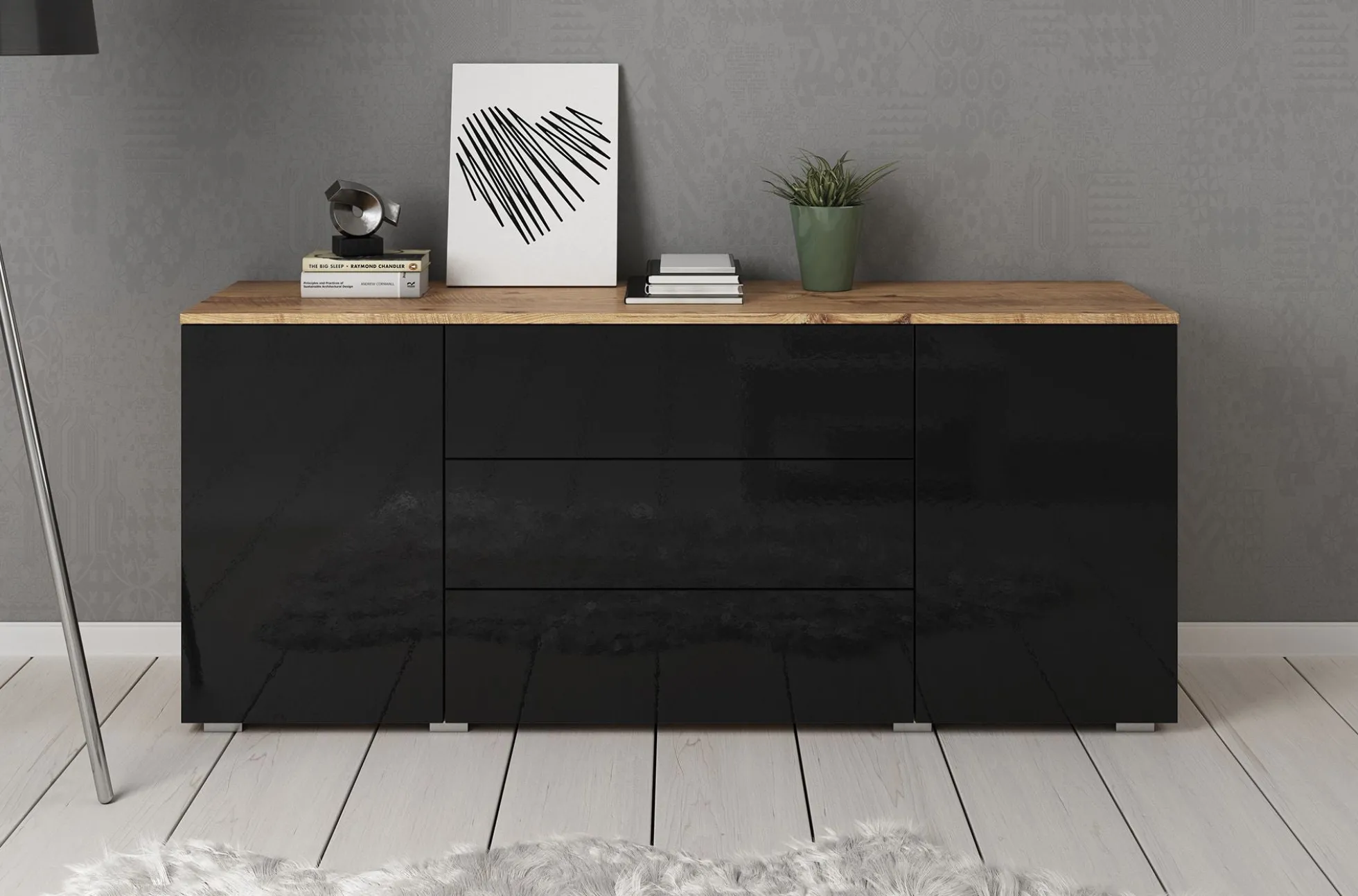 Pure - Dressoir - Zwart/eiken - 150x39x68 cm