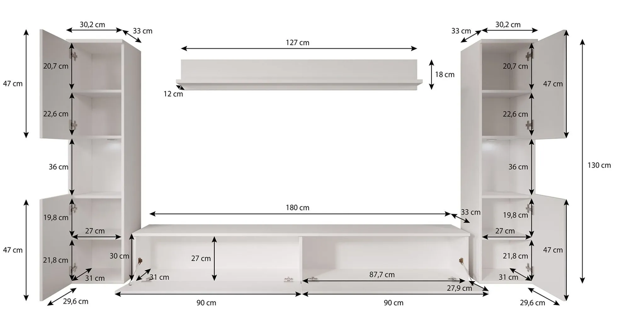 Pure XL - Wandmeubel - Beige - 180x33x130 cm