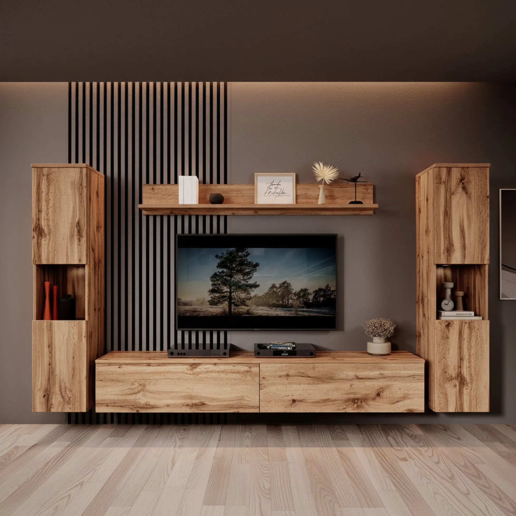 Pure XL - Wandmeubel - Eiken - 180x33x130 cm