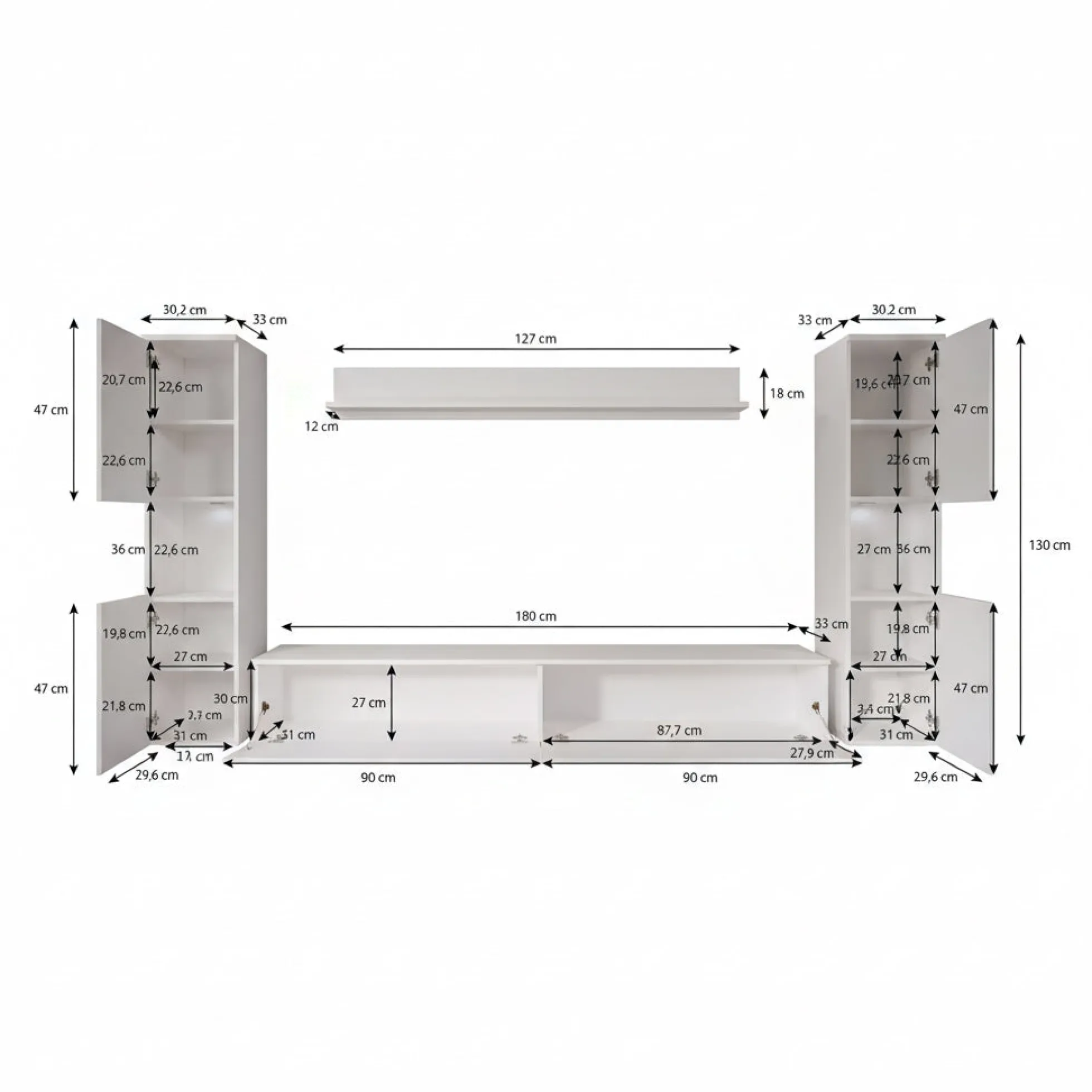 Pure XL - Wandmeubel - Eiken - 180x33x130 cm