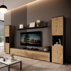 Pure XL - Wandmeubel - Eiken/Grijs - 180x33x130 cm