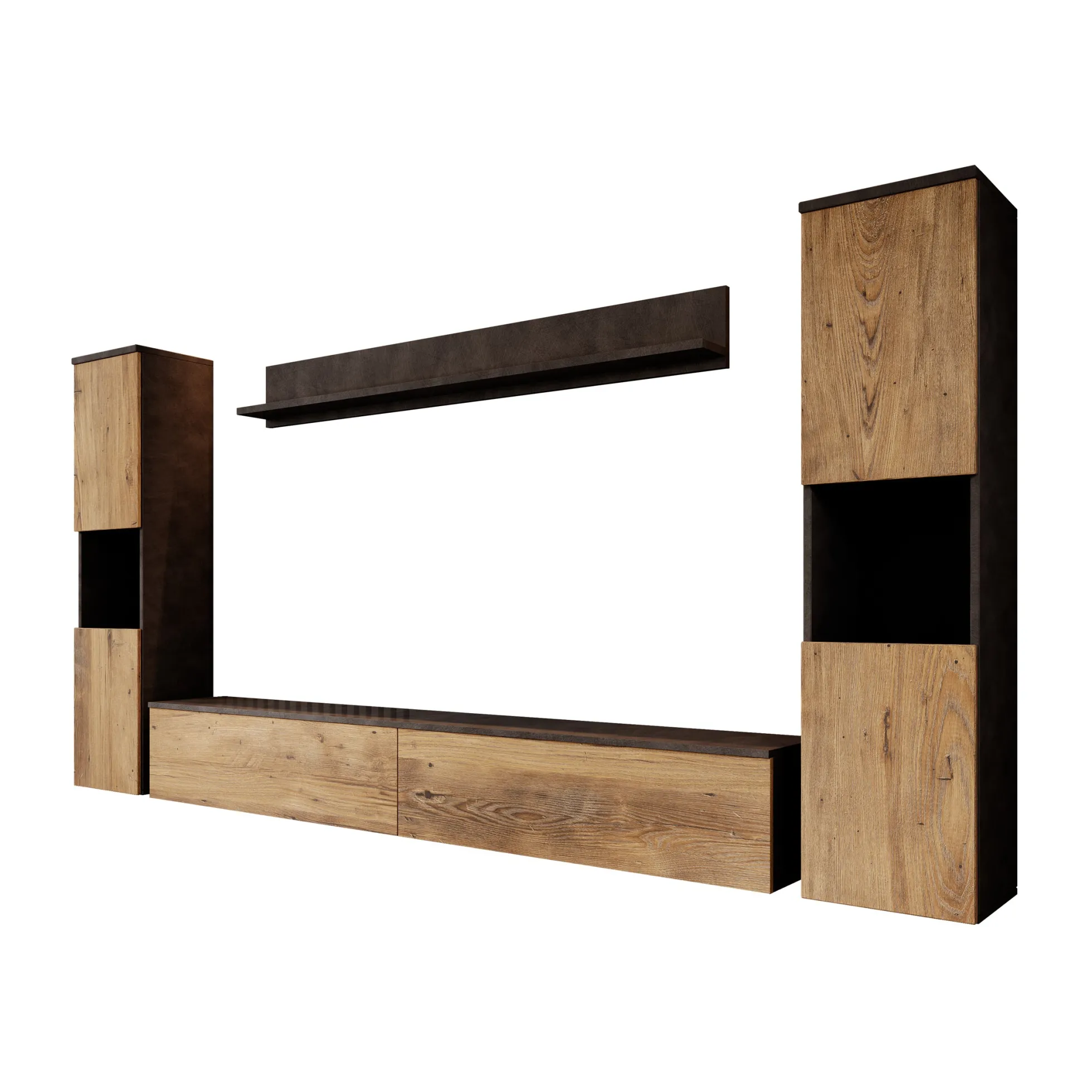 Pure XL - Wandmeubel - Eiken/Grijs - 180x33x130 cm