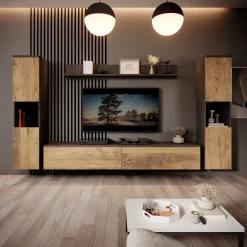 Pure XL - Wandmeubel - Eiken/Grijs - 180x33x130 cm
