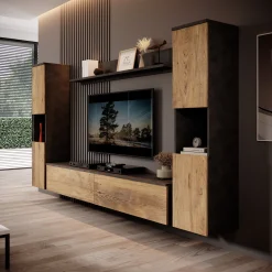 Pure XL - Wandmeubel - Eiken/Grijs - 180x33x130 cm
