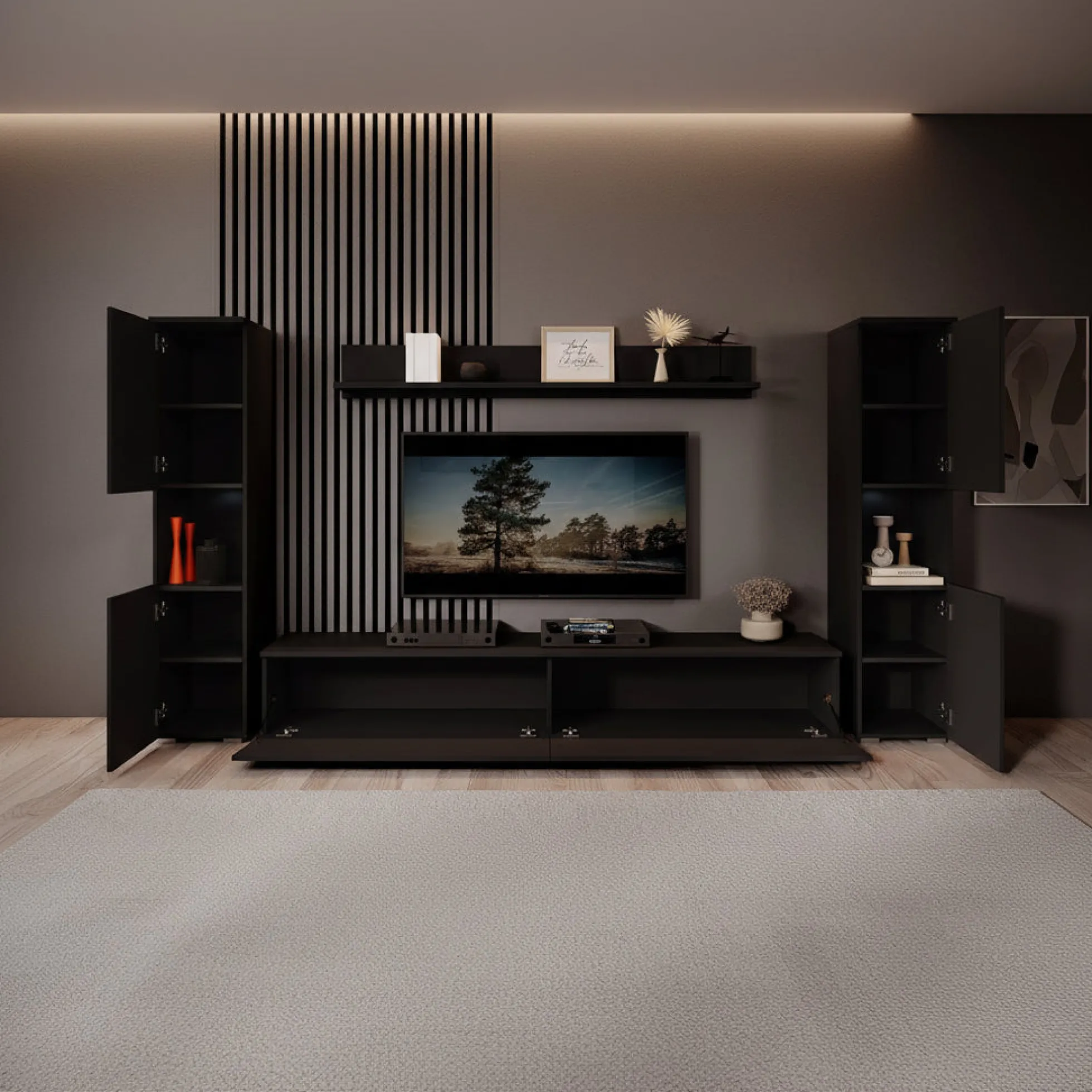 Pure XL - Wandmeubel - Zwart - 180x33x130 cm