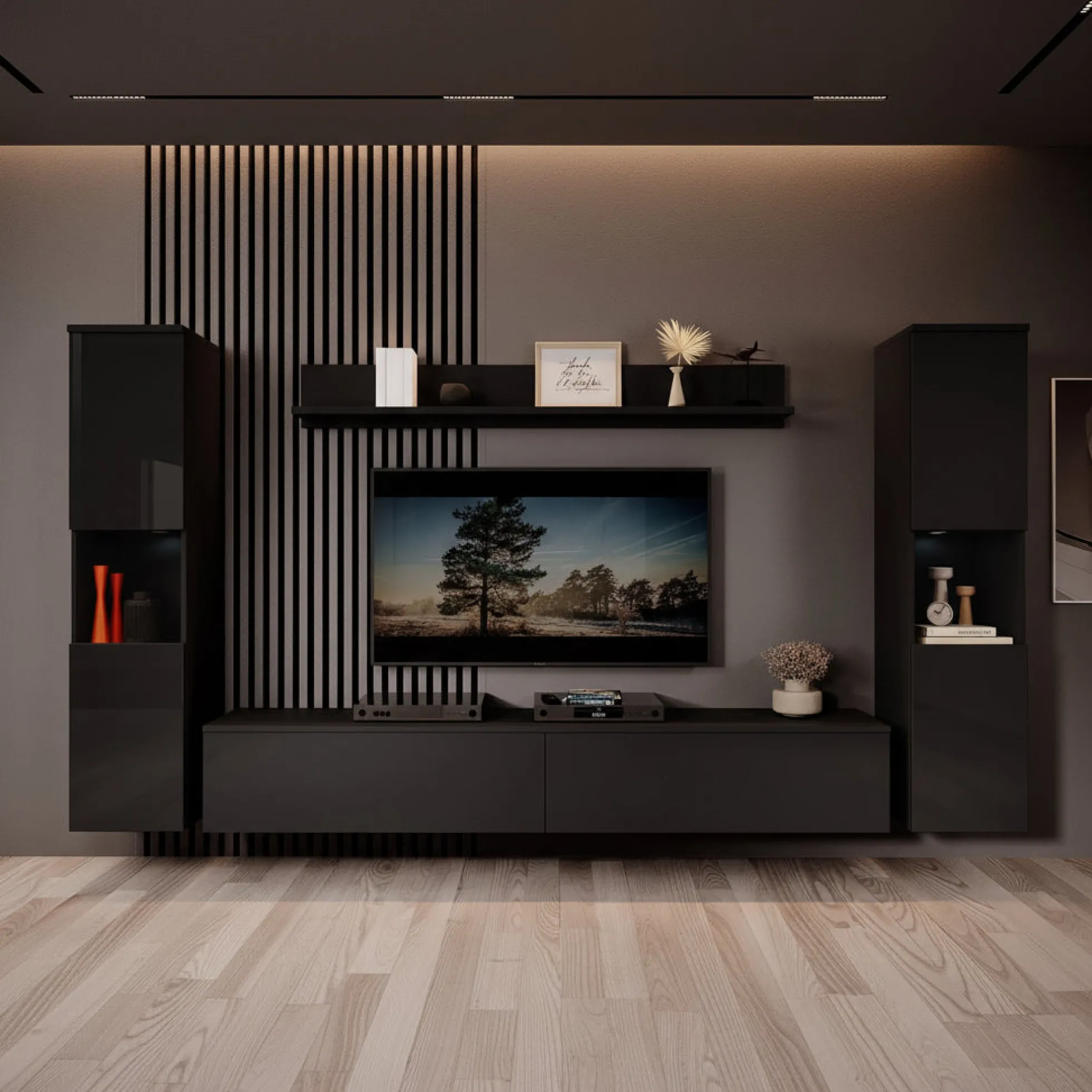 Pure XL - Wandmeubel - Zwart - 180x33x130 cm