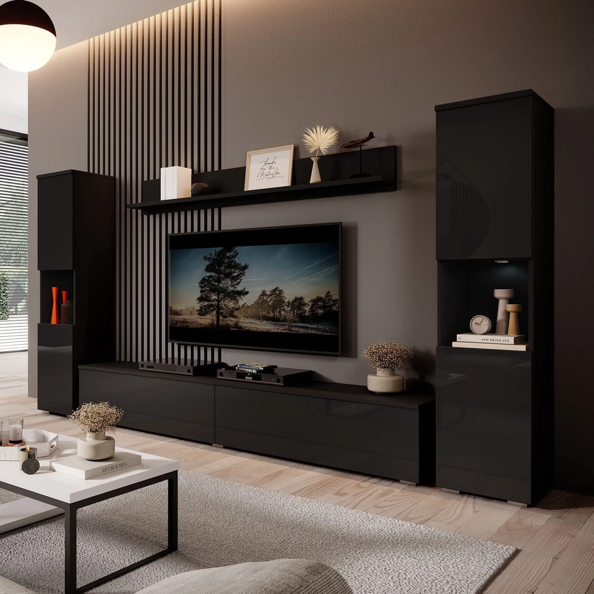 Pure XL - Wandmeubel - Zwart - 180x33x130 cm