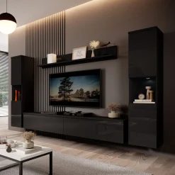 Pure XL - Wandmeubel - Zwart - 180x33x130 cm