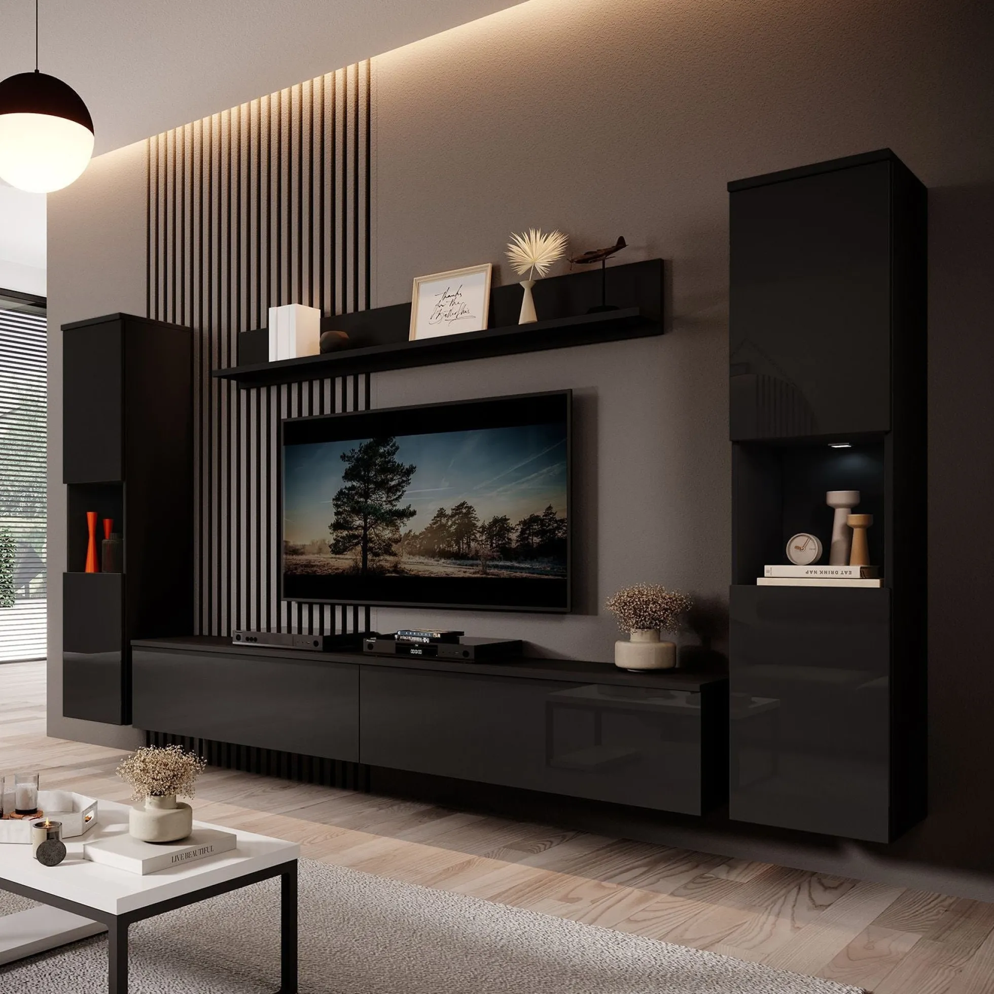 Pure XL - Wandmeubel - Zwart - 180x33x130 cm