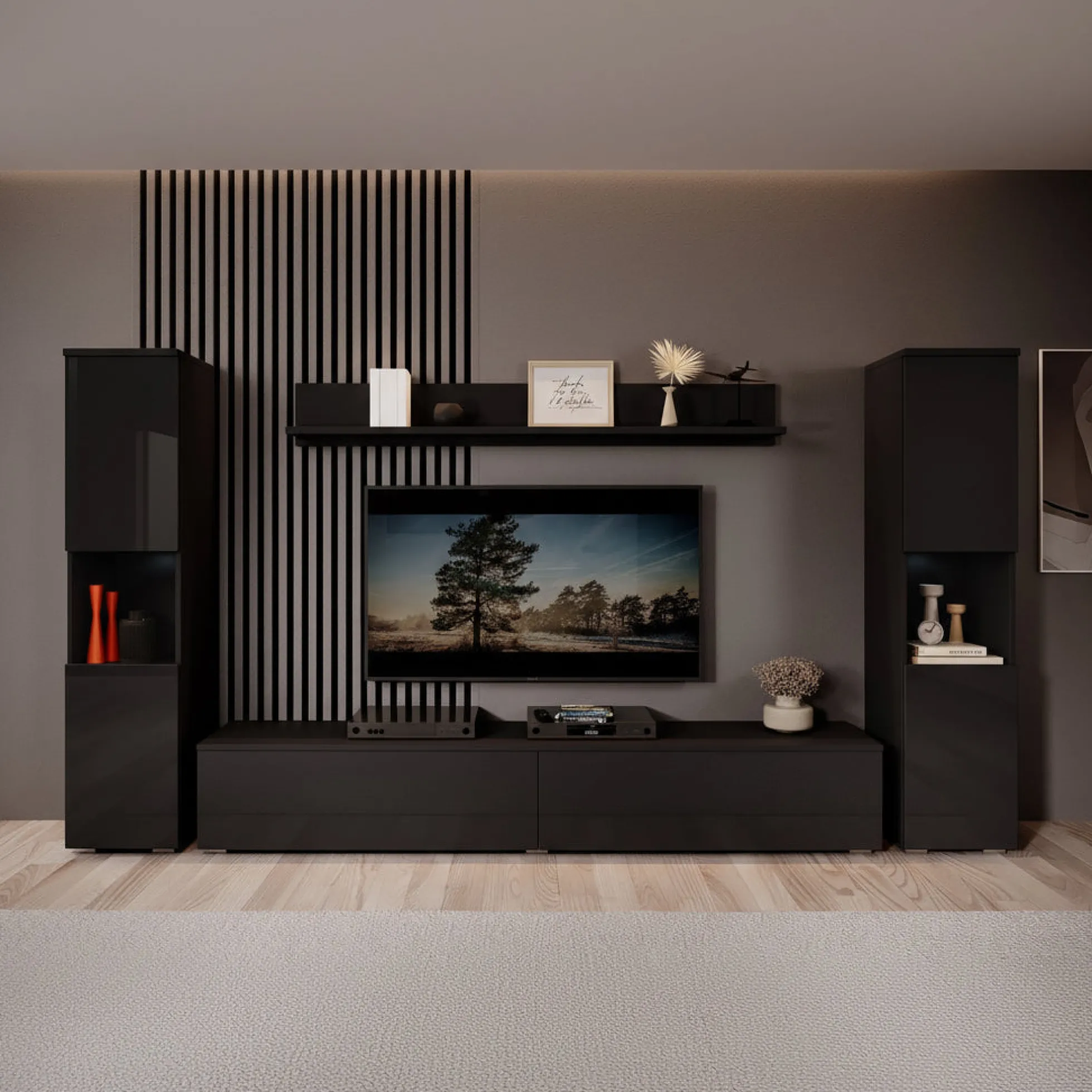 Pure XL - Wandmeubel - Zwart - 180x33x130 cm
